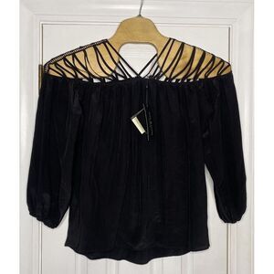 Dora Landa Women's Silk Blend Caged Strap Shoulder Blouse Top Black Small‎ New